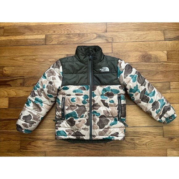 The North Face Kids Camo Puffer Jacket - Green, Brown, Black - Picture 1 of 7